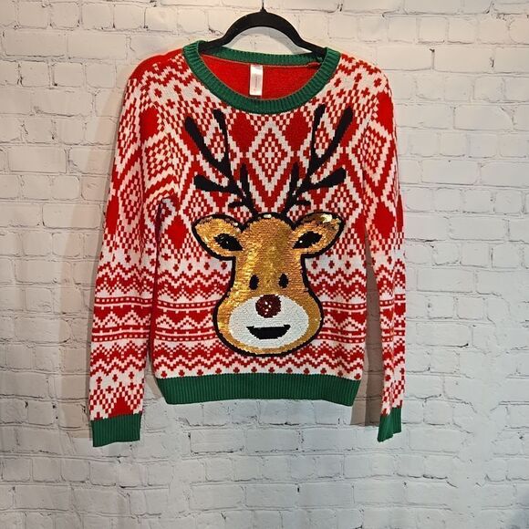 No Boundaries Reindeer Christmas sweater size junior's M - Picture 1 of 8